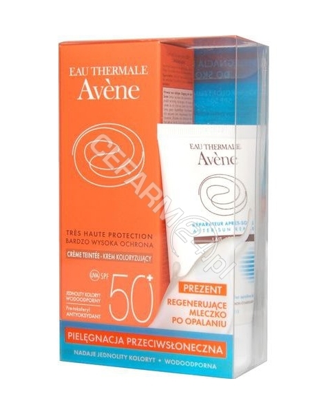 AVENE Avene krem koloryzujący z bardzo wysoką ochroną przeciwsłoneczną spf50+ 50 ml + Avene regenerujące mleczko po opalaniu 50 ml GRATIS !!!