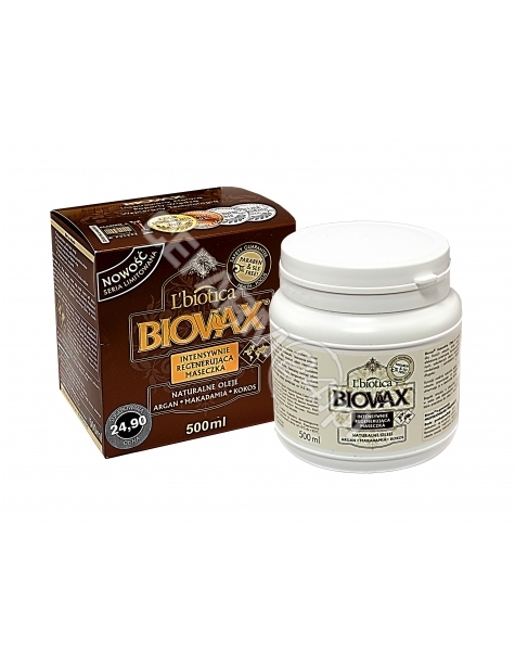L'BIOTICA Biovax intensywnie regenerująca maseczka Argan, Makadamia, Kokos 500 ml