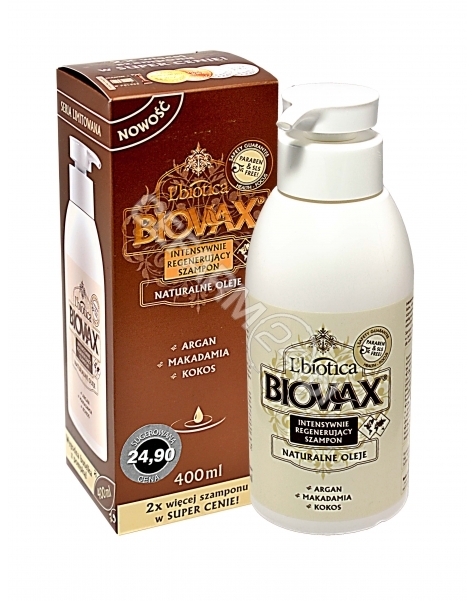 L'BIOTICA Biovax intensywnie regenerujący szampon Argan, Makadamia, Kokos 400 ml