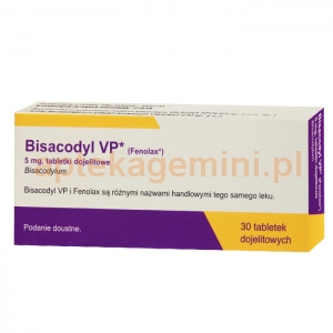 INPHARM Bisacodyl VP 5mg, 30 tabletek dojelitowych IMPORT RÓWNOLEGŁY