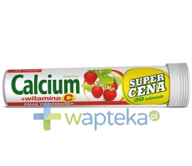 POLSKI LEK Calcium z Witaminą C smak poziomkowy 20 tabletek POLSKI LEK - Krótka data ważności - do 13-01-2016
