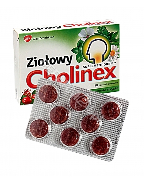 GLAXOSMITHKL Cholinex ziołowy o smaku dzikiej róży x 16 pastylek do ssania