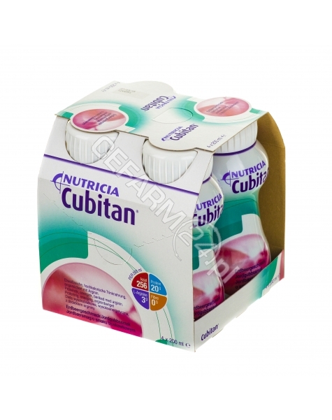 NUTRICIA Cubitan truskawkowy - Nutridrink dla chorych z odleżynami, trudno gojacymi się ranami 4 x 200 ml