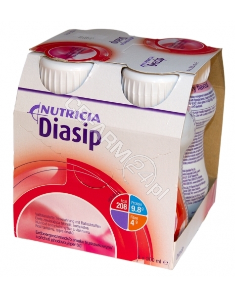 NUTRICIA Diasip truskawkowy - Nutridrink dla diabetyków 4 x 200 ml