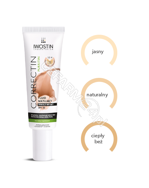 NEPENTES Iwostin Correctin Purritin fluid matujący trwale kryjący spf-30 ciepły beż 30 ml