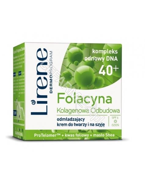 DR IRENA ERIS Lirene folacyna 40+ Kolagenowa Odbudowa odmładzający krem do twarzy i na szyję na dzień 50 ml