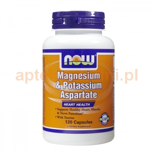 NOW FOODS Magnesium & Potassium Aspartate, Magnez i potas z tauryną, 120 kapsułek