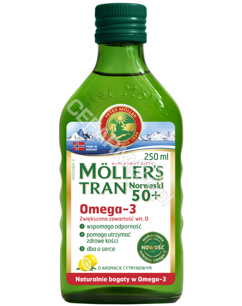 ORKLA HEALTH Mollers tran norweski 50+ o aromacie cytrynowym 250 ml (data ważności <span class=