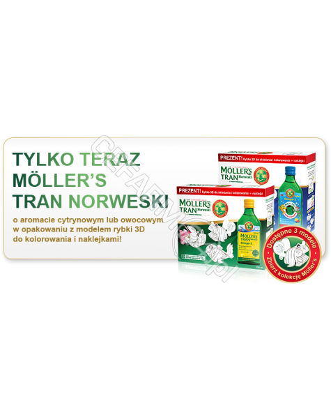 ORKLA HEALTH Mollers tran norweski o aromacie cytrynowym 250 ml + kolorowanka rybki (data ważności <span class=