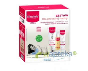 MUSTELA MUSTELA MATERNITE Zestaw dla przyszłej mamy Olejek przeciw rozstępom 105ml + Balsam łagodząco-nawilżający 200ml + Żel lekkie nogi GRATIS + Torba na zakupy GRATIS