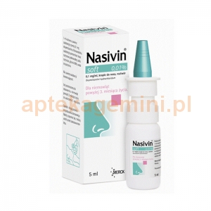 MERCK Nasivin Soft 0,01%, krople do nosa, dla niemowląt powyżej 3 miesiąca do 1 roku, 5ml