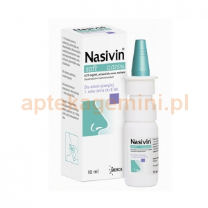 MERCK Nasivin Soft 0,025%, aerozol do nosa, dla dzieci od 1 do 6 lat, 10ml