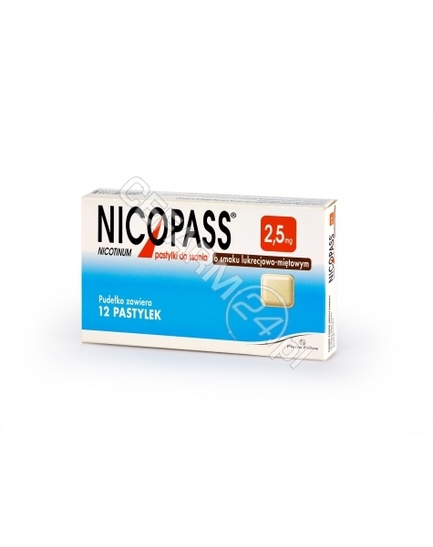 PIERRE FABRE Nicopass 2,5 mg x 12 pastylek do ssania o smaku lukrecjowo - miętowym