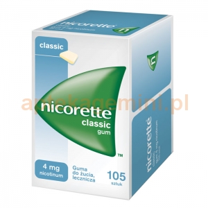 Johnson & Johnson Nicorette Classic, guma do żucia lecznicza, 4mg, 105 sztuk