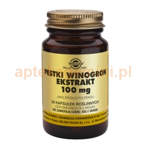 SOLGAR Pestki Winogron, ekstrakt 100mg, Solgar, 30 kapsułek