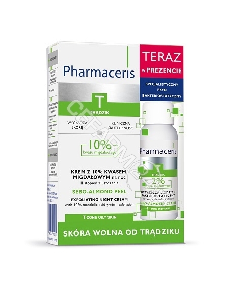 ERIS Pharmaceris T promocyjny zestaw - Sebo - almond peel krem z 10% kwasem migdałowym na noc 50 ml + Sebo - almond claris płyn bakteriostatyczny 30 ml