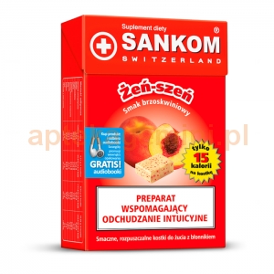 SEQUOIA Sankom, błonnik z żeń-szeniem, kostki do żucia, smak brzoskwiniowy, 50g