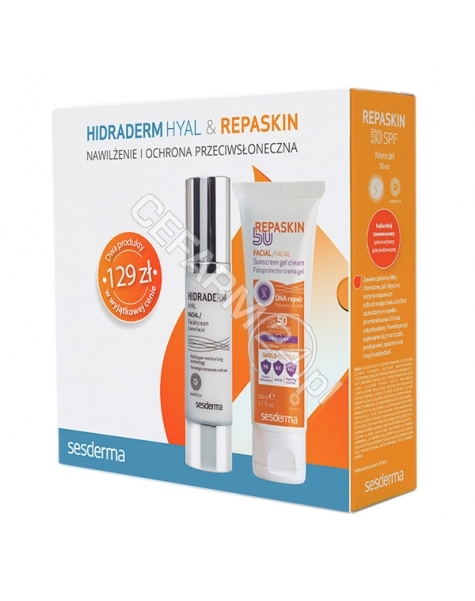 SESDERMA Sesderma promocyjny zestaw - Hidraderm Hyal krem do twarzy 50 ml + Repaskin liposomowy żel-krem ochronny do twarzy spf 50+ 50 ml