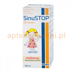 BIOFARM SinuSTOP, malinowy płyn dla dzieci powyżej 3. roku życia, 120ml