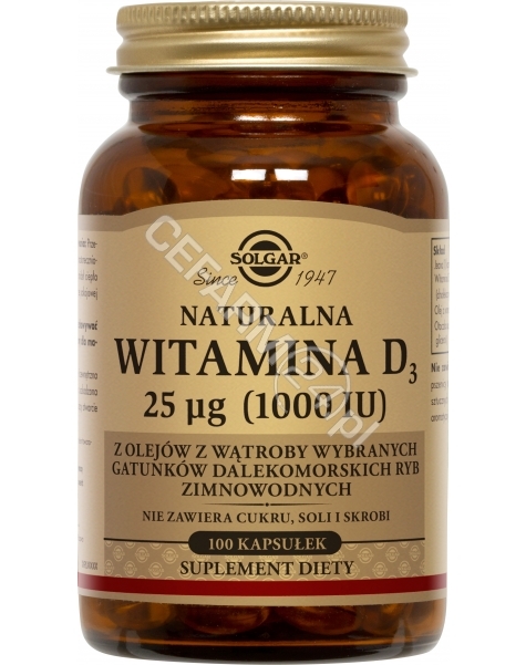 SOLGAR Solgar Witamina D3 naturalna 25 mcg (1000 iu) x 100 kaps