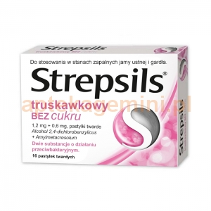 RECKITT BENCKISER Strepsils bez cukru truskawkowy, 16 tabletek OKAZJA