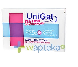 APOTEX NEDERLAND BV UniGel Apotex Zestaw opatrunkowy żel 5g + 3 opatrunki suprasorb