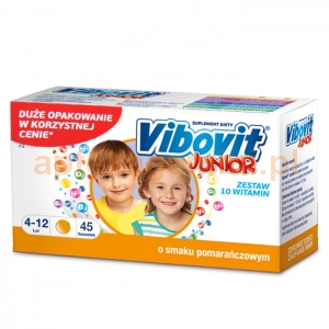 TEVA Vibovit Junior, dla dzieci w wieku od 4 do 12 lat, smak pomarańczowy, 45 saszetek