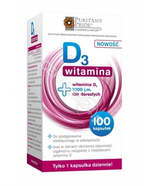 PURITAN'S PR Witamina D3 1000 j.m. dla dorosłych x 100 kaps - dostępne ostatnie sztuki